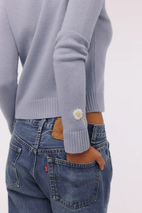 Abbie Bluebell Merino Wool + Cashmere Crew Neck Sweater Abbie Bluebell Merino Wool + Cashmere Crew Neck Sweater