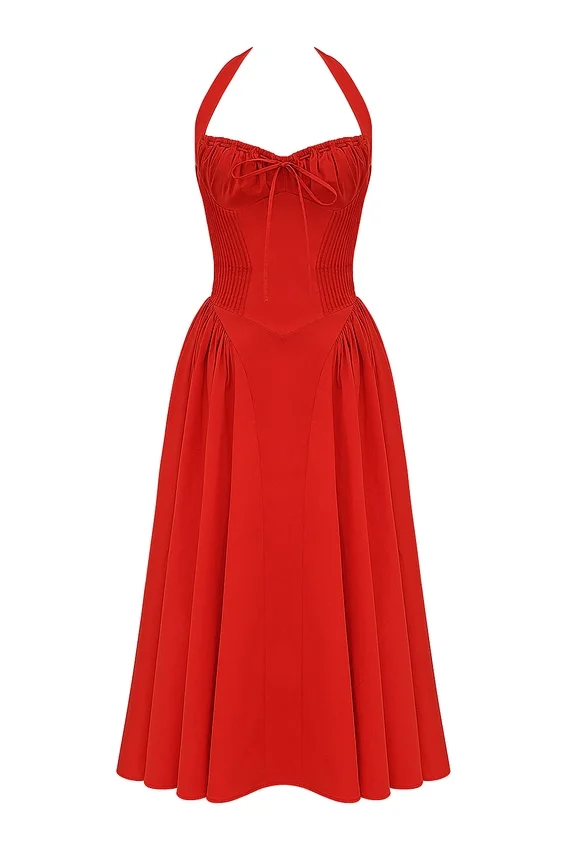 Adabella Italian Tomato Cotton Halter Sundress Adabella Italian Tomato Cotton Halter Sundress