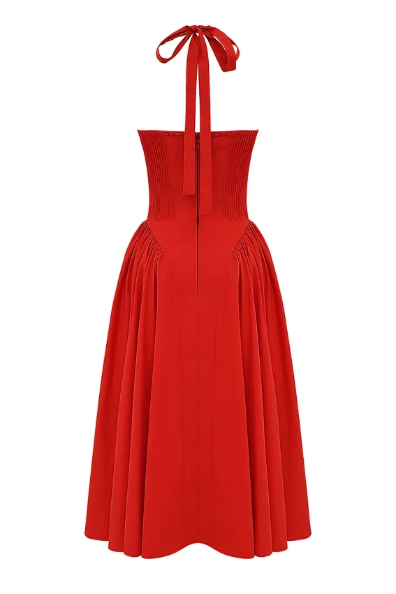 Adabella Italian Tomato Cotton Halter Sundress Adabella Italian Tomato Cotton Halter Sundress