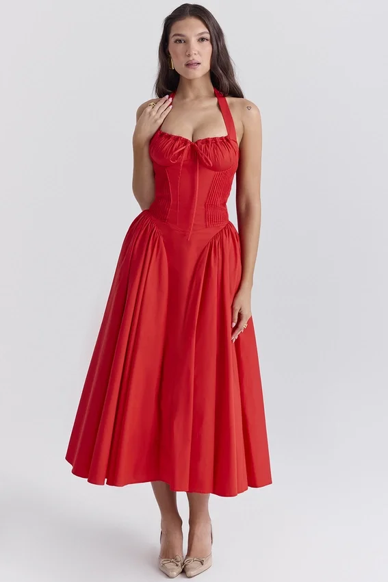 Adabella Italian Tomato Cotton Halter Sundress Adabella Italian Tomato Cotton Halter Sundress