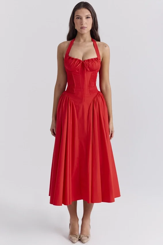 Adabella Italian Tomato Cotton Halter Sundress Adabella Italian Tomato Cotton Halter Sundress