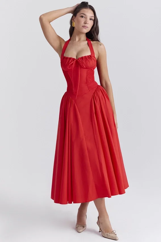 Adabella Italian Tomato Cotton Halter Sundress Adabella Italian Tomato Cotton Halter Sundress