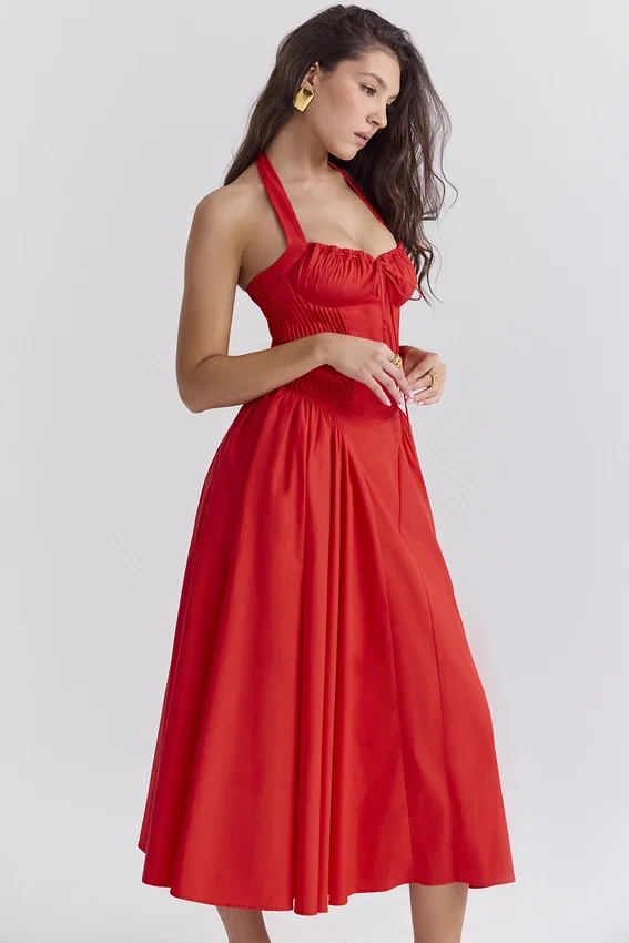 Adabella Italian Tomato Cotton Halter Sundress Adabella Italian Tomato Cotton Halter Sundress