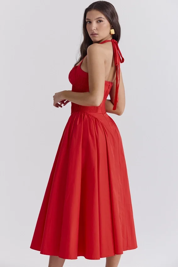 Adabella Italian Tomato Cotton Halter Sundress Adabella Italian Tomato Cotton Halter Sundress