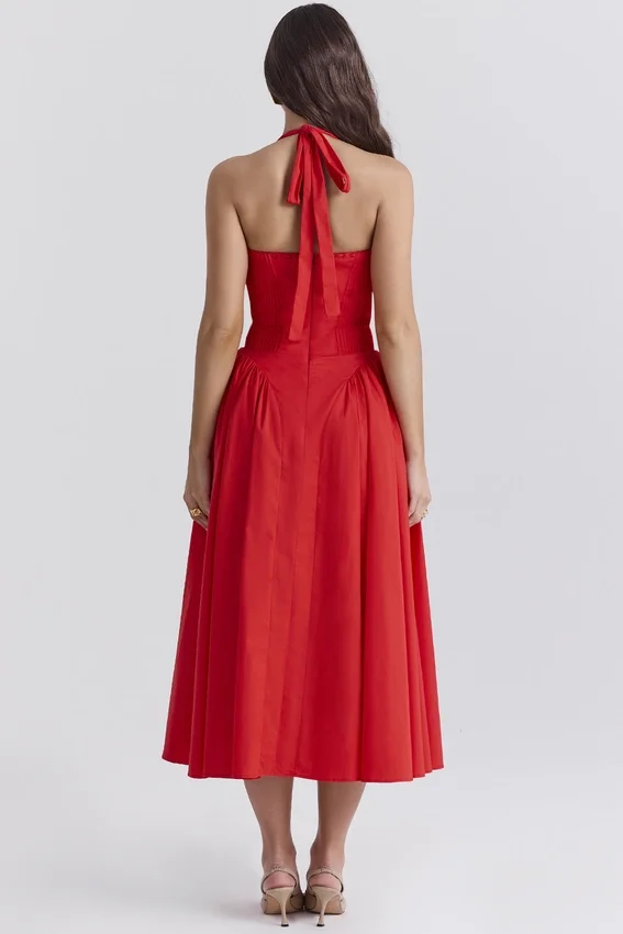 Adabella Italian Tomato Cotton Halter Sundress Adabella Italian Tomato Cotton Halter Sundress