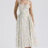 Adabella Pale Blue Meadow Print Cotton Halter Sundress Adabella Pale Blue Meadow Print Cotton Halter Sundress