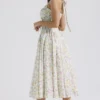 Adabella Pale Blue Meadow Print Cotton Halter Sundress Adabella Pale Blue Meadow Print Cotton Halter Sundress