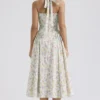 Adabella Pale Blue Meadow Print Cotton Halter Sundress Adabella Pale Blue Meadow Print Cotton Halter Sundress