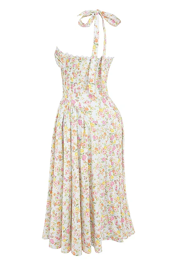 Adabella Pale Blue Meadow Print Cotton Halter Sundress Adabella Pale Blue Meadow Print Cotton Halter Sundress