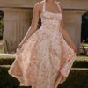 Adabella Pink Meadow Print Cotton Halter Midi Sundress Adabella Pink Meadow Print Cotton Halter Midi Sundress