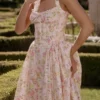 Adabella Pink Meadow Print Cotton Halter Midi Sundress Adabella Pink Meadow Print Cotton Halter Midi Sundress