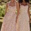 Adabella Pink Meadow Print Cotton Halter Midi Sundress Adabella Pink Meadow Print Cotton Halter Midi Sundress