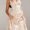 Adabella Pink Meadow Print Cotton Halter Midi Sundress Adabella Pink Meadow Print Cotton Halter Midi Sundress