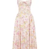 Adabella Pink Meadow Print Cotton Halter Midi Sundress Adabella Pink Meadow Print Cotton Halter Midi Sundress