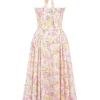 Adabella Pink Meadow Print Cotton Halter Midi Sundress Adabella Pink Meadow Print Cotton Halter Midi Sundress