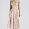 Adabella Pink Meadow Print Cotton Halter Midi Sundress Adabella Pink Meadow Print Cotton Halter Midi Sundress