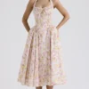 Adabella Pink Meadow Print Cotton Halter Midi Sundress Adabella Pink Meadow Print Cotton Halter Midi Sundress