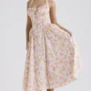 Adabella Pink Meadow Print Cotton Halter Midi Sundress Adabella Pink Meadow Print Cotton Halter Midi Sundress