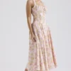 Adabella Pink Meadow Print Cotton Halter Midi Sundress Adabella Pink Meadow Print Cotton Halter Midi Sundress