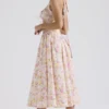 Adabella Pink Meadow Print Cotton Halter Midi Sundress Adabella Pink Meadow Print Cotton Halter Midi Sundress