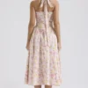 Adabella Pink Meadow Print Cotton Halter Midi Sundress Adabella Pink Meadow Print Cotton Halter Midi Sundress