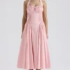 Adabella Rose Pink Cotton Halter Midi Sundress Adabella Rose Pink Cotton Halter Midi Sundress