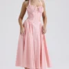 Adabella Rose Pink Cotton Halter Midi Sundress Adabella Rose Pink Cotton Halter Midi Sundress