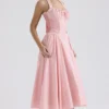 Adabella Rose Pink Cotton Halter Midi Sundress Adabella Rose Pink Cotton Halter Midi Sundress