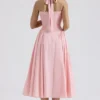 Adabella Rose Pink Cotton Halter Midi Sundress Adabella Rose Pink Cotton Halter Midi Sundress