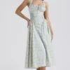 Adabella Soft Blue Vintage Floral Print Cotton Halter Sundress Adabella Soft Blue Vintage Floral Print Cotton Halter Sundress