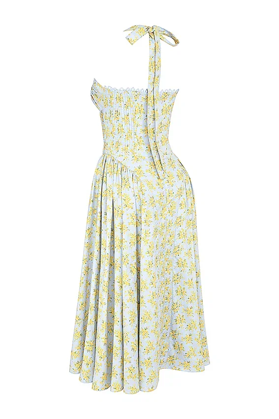 Adabella Soft Blue Vintage Floral Print Cotton Halter Sundress Adabella Soft Blue Vintage Floral Print Cotton Halter Sundress