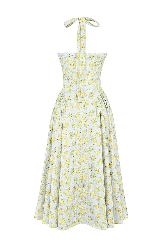Adabella Soft Blue Vintage Floral Print Cotton Halter Sundress Adabella Soft Blue Vintage Floral Print Cotton Halter Sundress