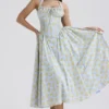 Adabella Soft Blue Vintage Floral Print Cotton Halter Sundress Adabella Soft Blue Vintage Floral Print Cotton Halter Sundress