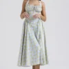Adabella Soft Blue Vintage Floral Print Cotton Halter Sundress Adabella Soft Blue Vintage Floral Print Cotton Halter Sundress
