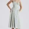 Adabella Soft Blue Vintage Floral Print Cotton Halter Sundress Adabella Soft Blue Vintage Floral Print Cotton Halter Sundress