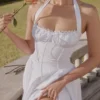 Adabella White Cotton Halter Sundress