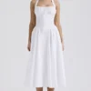 Adabella White Cotton Halter Sundress