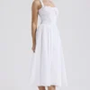 Adabella White Cotton Halter Sundress