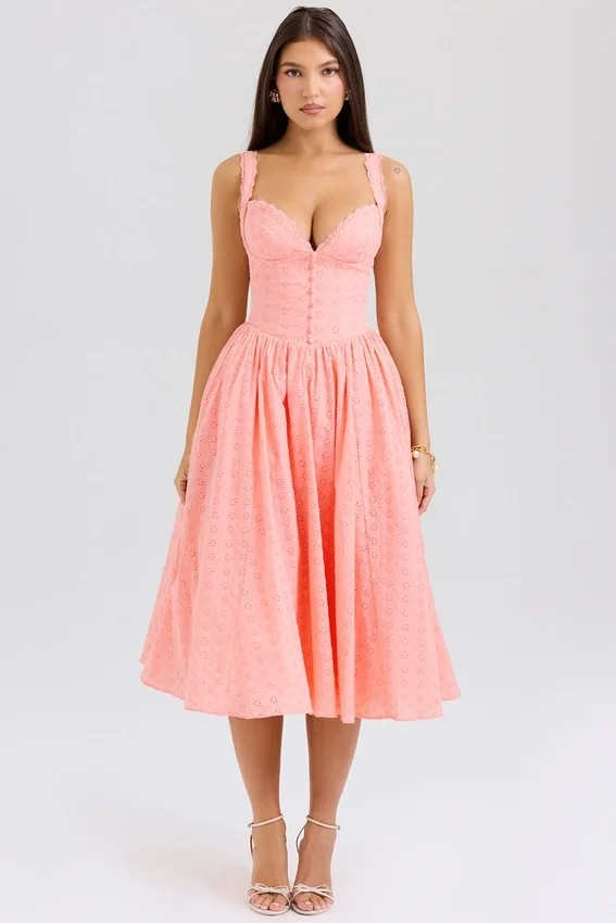 Adalyn Peach Broderie Anglais Midi Sundress Adalyn Peach Broderie Anglais Midi Sundress
