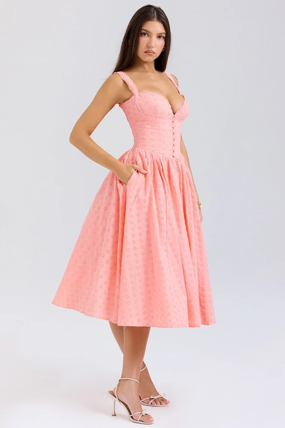 Adalyn Peach Broderie Anglais Midi Sundress Adalyn Peach Broderie Anglais Midi Sundress