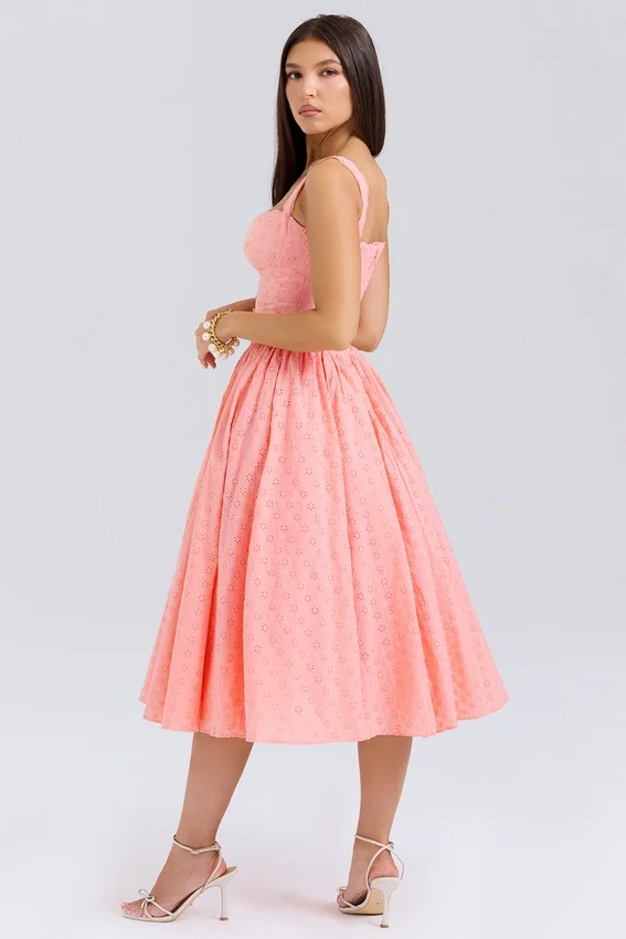 Adalyn Peach Broderie Anglais Midi Sundress Adalyn Peach Broderie Anglais Midi Sundress