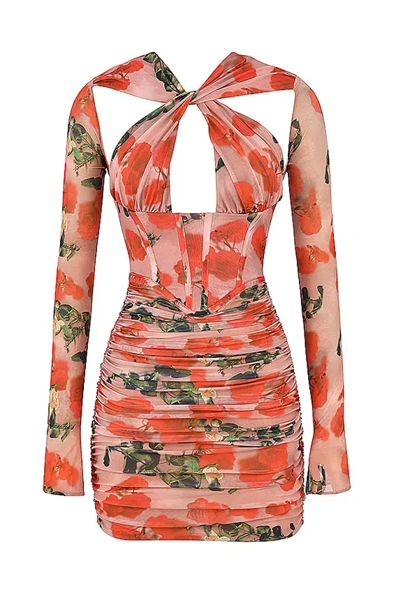 Adanna Rose Print Corset Mini Dress Adanna Rose Print Corset Mini Dress