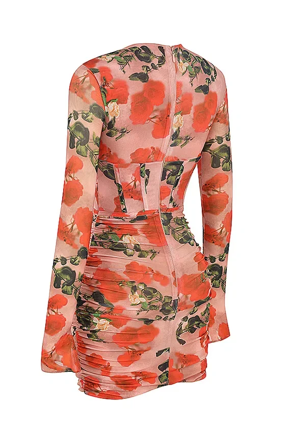 Adanna Rose Print Corset Mini Dress Adanna Rose Print Corset Mini Dress