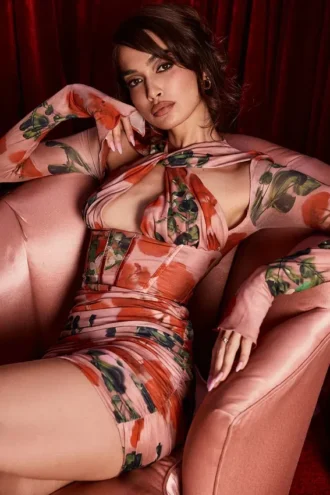 Adanna Rose Print Corset Mini Dress