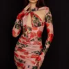 Adanna Rose Print Corset Mini Dress Adanna Rose Print Corset Mini Dress