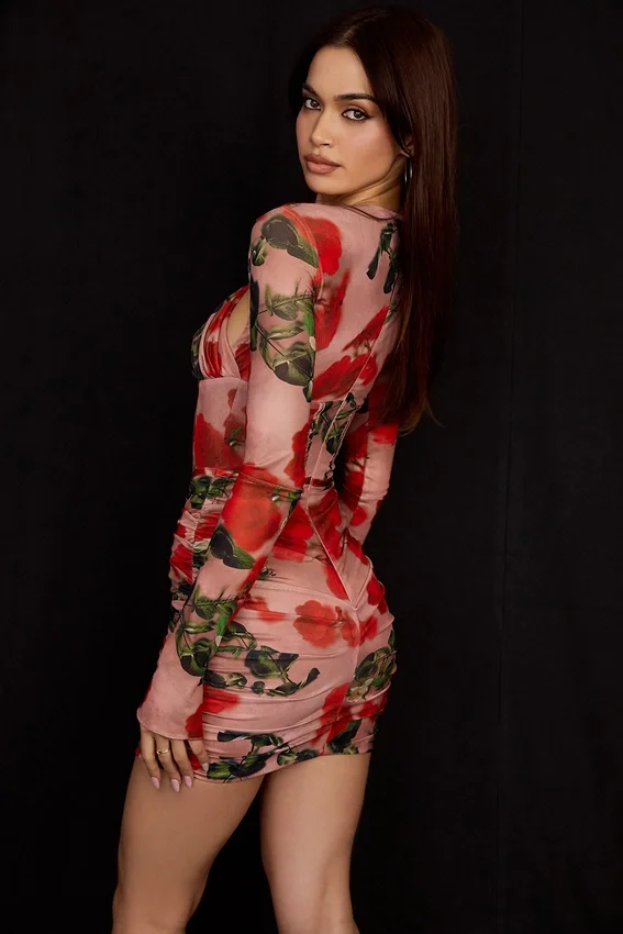 Adanna Rose Print Corset Mini Dress Adanna Rose Print Corset Mini Dress