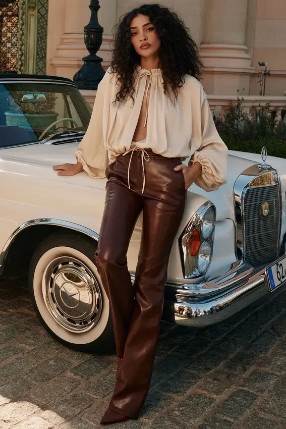 Adara Chocolate Vegan Leather Trousers Adara Chocolate Vegan Leather Trousers