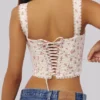 Adina White Rose Print Cotton Scallop Trim Corset Top Adina White Rose Print Cotton Scallop Trim Corset Top