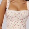 Adina White Rose Print Cotton Scallop Trim Corset Top Adina White Rose Print Cotton Scallop Trim Corset Top