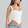 Adina White Stretch Cotton Scallop Trim Corset Top